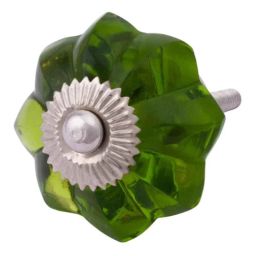 Atom 1.25 Inch Lite Green Crystal Glass Melon Marigold Flower Cabinet Door knob (Pack of 6)-picture-10