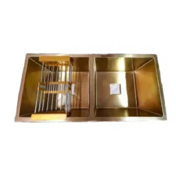 Rigwell Lifetime 37x18x10 inch Royal Gold Finish Stainless Steel Double Bowl Handmade Sink image 1