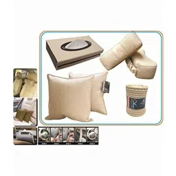 Kozdiko 2 Pcs Cushion Pillow, 2 Pcs Neck Rest, Tissue Box &a; Steering Beige Car Cover Combo for BMW 7 Series image 3
