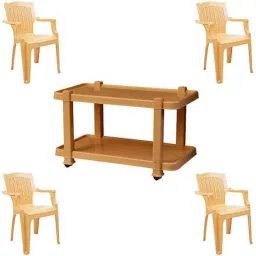 Italica 4 Pcs Polypropylene Marble Beige Comfort Arm Chair &a; Marble Beige Table with Wheels Set, 9001-4/9509-picture-35