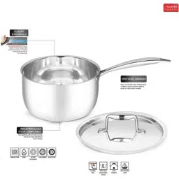 Classic Essentials ITM006785 20cm 3.5L Stainless Steel Induction Base Sauce Pan with Lid image 3