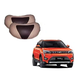 Kozdiko 2 Pcs Beige &a; Brown Car Neck Rest Cushion Pillow Set for Mahindra XUV 300-picture-11
