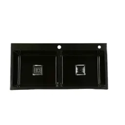 BLACKADO 45x20x10 inch Stainless Steel 304 Satin Finish Black Double Bowl Kitchen Sink with Tap Hole-image-62