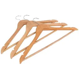 Arnav Wooden Natural Wood Colour Cloths Hanger with Chrome Hooks (Pack of 3)-picture-10
