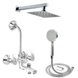 Gold Bell Prime Brass Silver Chrome Finish 3 in 1 Wall Mixer Set with 6x6 inch Over Shower &a; 15 inch Arm, BR3IN1G130-picture-48