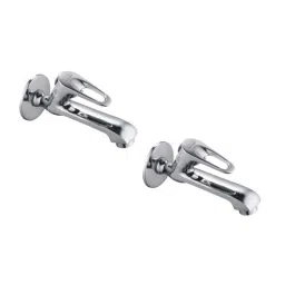 Spazio Hexa Brass Chrome Finish Long Body Bib Cock with Cock Tap Wall Flange (Pack of 2)-picture-17