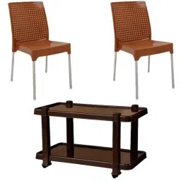 Italica 2 Pcs Polypropylene Camel Plasteel without Arm Chair &a; Nut Brown Table with Wheels Set, 1206-2/9509-picture-10