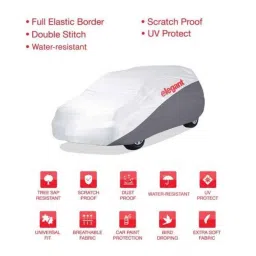 Elegant White &a; Grey Water Resistant Car Body Cover for Mahindra Xylo image 3