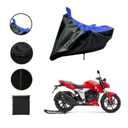 Riderscart Polyester Black &a; Blue Waterproof Two Wheeler Body Cover with Storage Bag for TVS Apache RTR 160 image 2