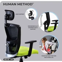 HUMAN METHOD VIBE HB-PRO High Back Steel Black &a; Green Ergonomic Chair with Adjustable Lumbar Support, HMVS01-PR04 image 5
