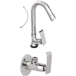 IRIS Qubix 3 Pcs Brass Chrome Finish Swan Neck Basin Tap, Connection Pipe &a; Angle Cock Set-picture-12