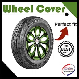 Auto Pearl 4 Pcs 15 inch Black &a; Green ABS Press Type Hubcap Wheel Cover Set with Retention Ring for Honda JazzSandVModelOnward image 2