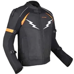 AllExtreme WILDFIRE Mesh Fabric Black &a; Neon Orange Bike Riding Jacket with Armour Protector Back Elbows &a; Shoulders, Size: 4XL-image-2