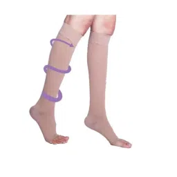 Sorgen Premiere Cotton Beige Class 2 Knee Length Open Toe Compression Stockings, SXCS2312, Size: M-picture-30