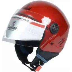 Stallion Blk K 10 Leather Red Open Face Helmet, Size: Medium-picture-23