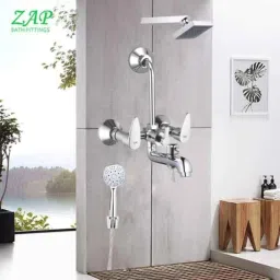 ZAP BRE2 Brass 3 In 1 Wall Mixer Set with Crutch &a; Multi Flow Premium Hand Shower &a; 1.5m Flexible Tube image 5