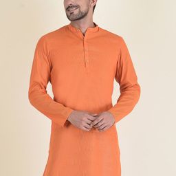 DEYANN Men Orange Cotton Silk Striped Kurta-picture-48
