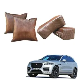 Kozdiko Faux Leather Cola One Pair Cushion Pillow &a; One Pair Neck Rest Combo for Jaguar NA-picture-18