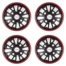 Prigan 4 Pcs 14 inch Polypropylene Black &a; Red Press Fitting Car Wheel Cover Set for Mahindra KUV 100 image 2