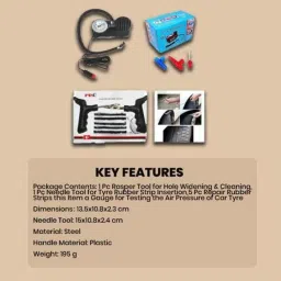 Love4ride Steel Tubeless Tyre Puncture Repair Kit &a; Tyre Air Inflator with Gauge image 2