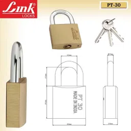 Link 30mm Brass Lacquered Finish Padlock with 3 Keys, PT-30 image 3