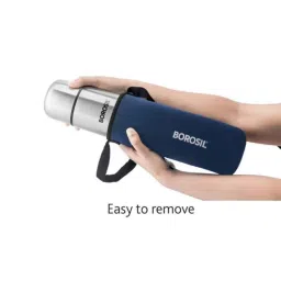 Borosil Thermo 1 Litre Stainless Steel Silver &a; Blue Flip Type Flask, FGFTL1000BU image 3