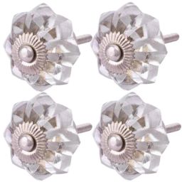 Atom 1.25 Inch Clear Crystal Glass Melon Marigold Flower Cabinet Door knob (Pack of 4)-picture-6