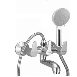 Mayur Ocich Trendy 2 Pcs Brass Wall Mount Telephonic Silver Wall Mixer Set with Multi Flow Hand Shower-picture-11