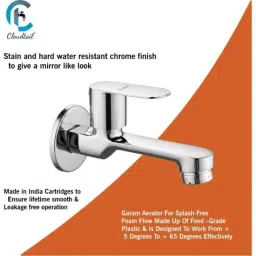 Cloudtail by Prestige Opal CDT2112 Brass Chrome Finish Silver Wall Mounted Long Body Tap with Wall Flange (Pack of 2) image 5