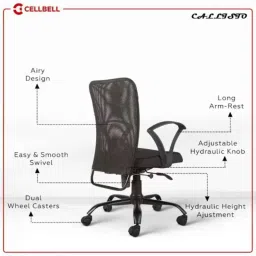 CELLBELL Callisto C83 Mesh Medium Back Black Ergonomic Chair, CBHKFOC1035 image 3