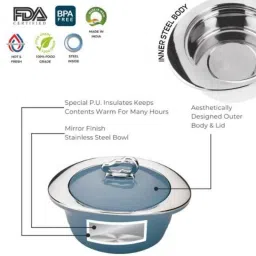 Trueware Zinna 2 Pcs Blue Mirror Finish Casserole Set, Capacity: 1000 ml &a; 1000 ml image 4