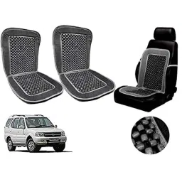Auto Pearl PU, Velvet &a; Wooden Beads Grey Rectangular Seat Cushion for Tata Safari Storme (Pack of 2 )-picture-48
