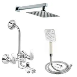 Gold Bell Prime Brass Silver Chrome Finish 3 in 1 Wall Mixer Set with 6x6 inch Over Shower &a; 15 inch Arm, BR3IN1G132-image-35