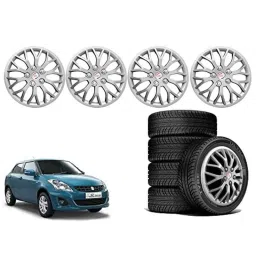 Auto Pearl 4 Pcs 14 inch Polypropylene Silver Press Type Car Wheel Cover Set with Retention Ring for Maruti Suzuki Swift Dzire Type 2 2012-2015, WC14in_VIVA_Silver_DzireTyp2(2012_15 image 2