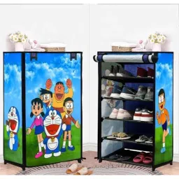 Glowsilk 5 Shelves Metal &a; Non-Woven Blue Modular Shoe Rack with Doraemon Cartoon Print-picture-47