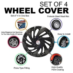 Auto Pearl 4 Pcs 15 inch ABS Black Car Wheel Cover Set for Mahindra TUV300, WCBLK15 image 5