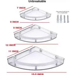 Fastgear 3 in 1 Acrylic White Bathroom Corner Wall Shelf Rack image 2