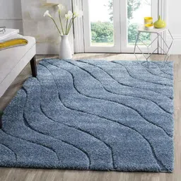 Carpetify 3x5ft Blue Textured Wave Shaggy Carpet, 1224YR0AGTZ image 2