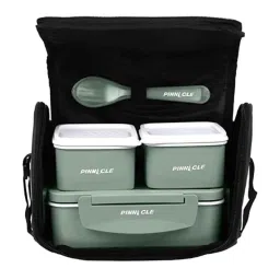 Pinnacle 4 Pcs Stainless Steel Green Lunch Box Set with Bag-picture-23