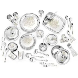 Classic Essentials Glory 61 Pcs Stainless Steel Mirror Finish Floral Dinner Set with Permanent Laser Design image 5