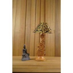 Tucasa Mango Wood Orange Carving Table Lamp with 10 inch Polycotton Golden Flower Pyramid Shade, WL-80-picture-40