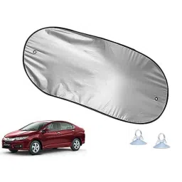 Auto Pearl Polyester Black &a; Silver Rear Window Sun Shade Curtain with Storage Pouch for Honda City i VTEC &a; i DTEC 2015-2017-picture-38
