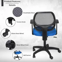 White Clouds Enterprise Optimus Blue Low Mesh Back Ergonomic Office Chair with Adjustable Swivel, 803 image 4