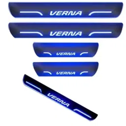 Car Accessories Hub 4 Pcs Acrylic Black Sill Scuff Plate Set with Blue LED for Hyundai Verna Type-1-picture-2