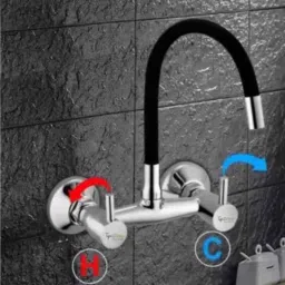 Tapglow 7lpm Brass Chrome Finish Black Wall Mount Flexible Sink Mixer image 2