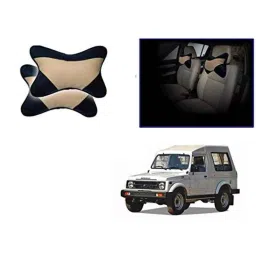 Kozdiko 2 Pcs Memory Foam Beige &a; Black Car Neck Rest Cushion Pillow Set for Maruti Suzuki Gypsy-picture-36