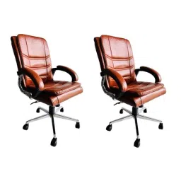 P P Chair Leatherette Brown Low Back Double Cushion Office Revolving Chair with Arm Rest (Pack of 2)-picture-12
