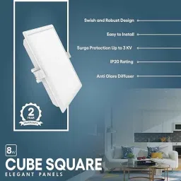 FYBROS Cube 8W Polycarbonate Natural White Square Sleek LED Panel Light, FLS5161A image 3