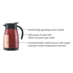 Borosil 1L Stainless Steel Red Vacuum Insulated Teapot Flask, FLKT1LRED13 image 2
