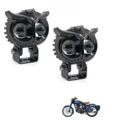 Kozdiko 2 Pcs Yellow &a; White Owl Eye Shape LED Amber Fog Light Set for Royal Enfield Classic 500-picture-32